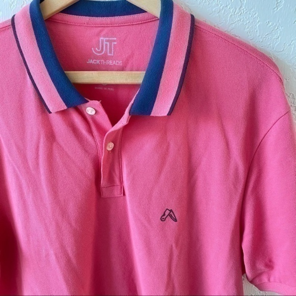 NWOT JackThreads dusty pink short sleeve polo shirt with navy trim XL